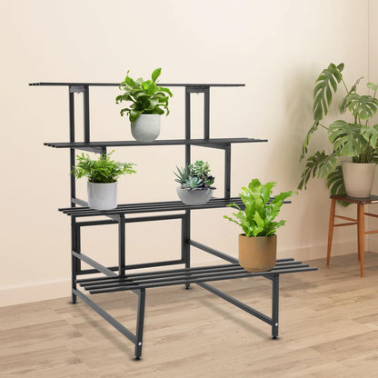 NeNchengLi 4 Tiers Iron Plant Stand Indoor Outdoor Black Planter Display Shelf Ladder Plant Shelf Indoor, Plant Stand 176Lbs Load-Bearing Capacity-For Garden, Patio, Balcony