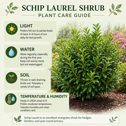 2 Skip Laurel Shrubs Live Plant, 2.5 Inch Pot Schip Laurel Plant, Fast-Growing, Easy to Grow Evergreen Shrubs for Privacy Hedge, Landscape & Garden Borders
