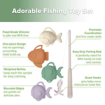 haakaa Baby Bath Fishing Toy Set, Mold Free Food Grade Silicone Bathtub Fishing Toy for Toddler & Kids Ages 3-5, BPA-Free Floating Bath Tub Toys for 3 Years+