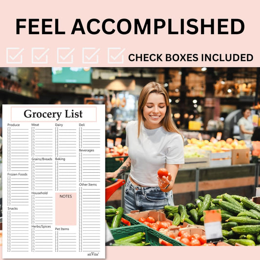 NIIVIIN Grocery Shopping List Notepad - 6"x9" Grocery Checklist with Categories and Notes, Thick 105 GSM Paper, 50 Sheets, Easy Tear-Off and Take with You Pad for Food, Household, Pet, and Other Items