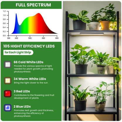 Wolezek Grow Lights for Indoor Plants, 210 LEDs Full Spectrum Plant Grow Light Strips with 6/12/16H Auto Timer, 13.8 Inches Bright Grow Lamp Bar for Plant Shelves and Cabinet, 2 Pack