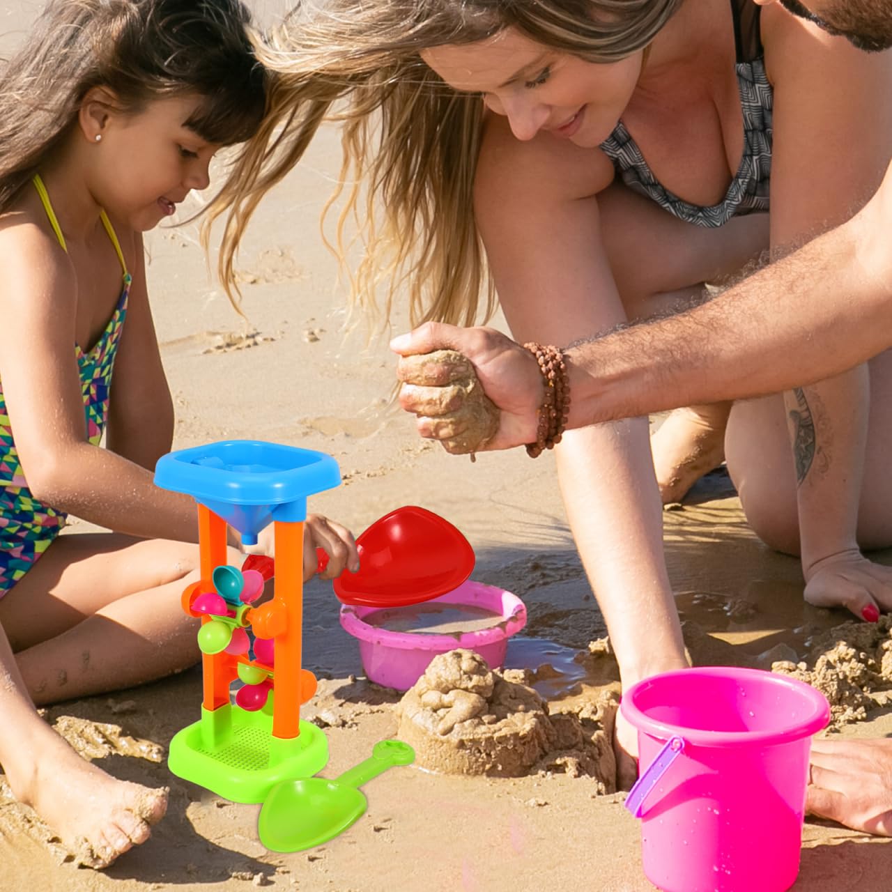 Toyvian Kids Sand Wheel Toy Flowing Sand and Water Wheel Tower Plastic with Spades for Children Summer Outdoor Travel Beach s
