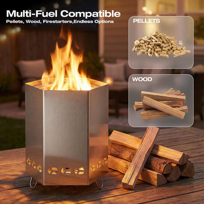 Tabletop Fire Pit, 8.0 x 5.5 in Smokeless Fire Pit with Stand,Small Portable Burning Table Top Firepit Fueled by Wood & Pellet,Low Smoke Camping Stove for Outdoor Patio & Indoor with Carry Bag