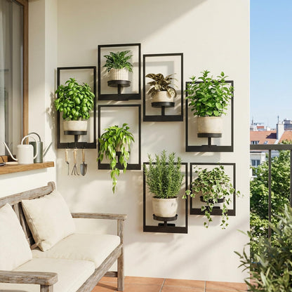 bbteroiu Picture Frame Wall Planters Set of 3, Modern Metal Hanging Shelves for Plants, Rustproof Wall Mount Flower Pot Holder for Indoor Outdoor, Decorative Plant Stand for Living Room Patio, Black