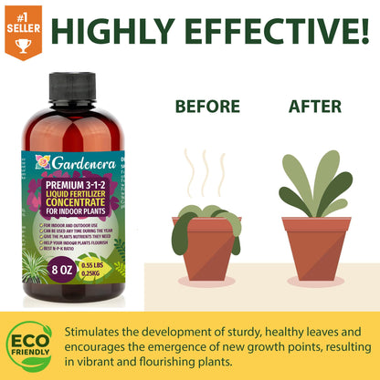 Gardenera Premium Liquid Aloe Vera Fertilizer - 3-1-2 Concentrate for Indoor Plants and Flowers - Organic Plant Food - 8oz