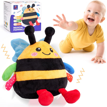 hahaland Baby Toy for 6 + 12 18 Months – Crawling Musical Dancing Bouncing Learning Bee Plush, Interactive Tummy Time Toy for 1 2 3 Year Old Boys Girls Baby Easter Basket Stuffers
