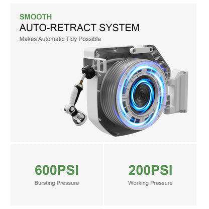 5/8" x 100 ft Heavy Duty Retractable Garden Hose Reel by HOZEREEL, Outdoor Garden Hose Reels - Self Retract Wall Mount Hose Reel Automatic Storage, Any Length Lock, 10 Pattern Nozzle