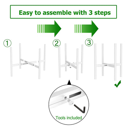 EKNITEY Adjustable Plant Pot Stand: Indoor Outdoor Modern Flower Holder Metal Plant Rack Organizer Planter Stand for Garden Patio Corner Bathroom Living Room Balcony Home Office (White)