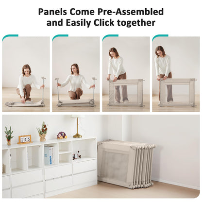 Doradotey Baby Playpen, Shape &Size Adjustable Large Baby Playard for Babies and Toddlers, Foldable Playpen Fence Indoors Play Center Yards, Breathable Mesh Anti-Fall Play Pen 79x71, Cream