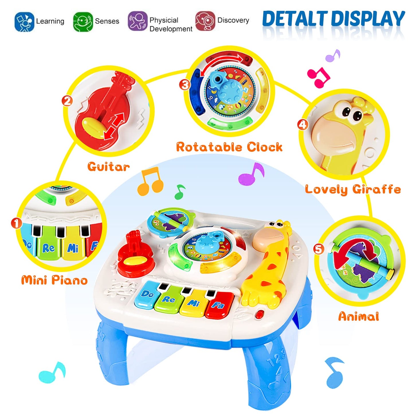 HQXBNBY Baby Toys 6-12 Months, Musical Learning Table Toys for 1 2 3 Year Old Boys Girls Early Education Activity Center Toys for 7 8 9 10 18 Months Kids Toddler Valentines'Day Birthday Gifts