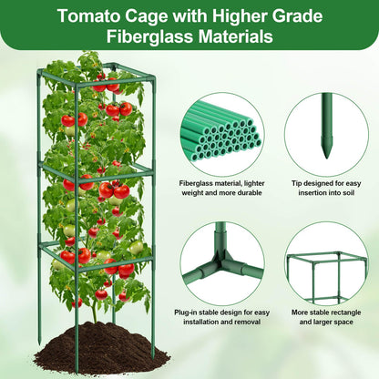 Lezmarket 2 Pack Tomato Cages for Garden, Tomato Trellis for Raised Garden Bed with Plant Clips and Twist Ties for Climbing Plants, 43 inches ﻿ ﻿