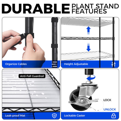 CX91 5-Tier Plant Stand with Grow Lights for Indoor Plants, Metal Plant Shelf Display Rack with 1.6FT 25W(Per Light) Full Spectrum Plant Lights for Indoor, Balcony, Living Room, 23.6x13.8x59IN