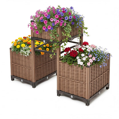 3PCS Raised Garden Beds Outdoor with Legs Planter Box, 47x20x21in Reinforced Support Rods, Drainage Grid, Multi-Combination Options for Vegetables, Flowers, Herbs, Ideal for Balcony, Patio Gardening