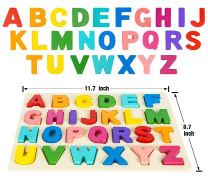 Attmu Alphabet Puzzles Wooden Puzzles for Toddlers Toy, Shape ABC Puzzle Alphabet Learning Toys Preschool Educational Toys Gift for Girls Boys