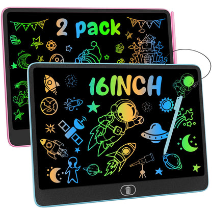LCD Writing Tablet, 2PCS 16 Inch Colorful Drawing Pad for Kids, Eye Protection Drawing Pads with Lock & Erase FUNC, Birthday and Christmas Gifts for 3 4 5 6 7 8 Year Old Girls Boys