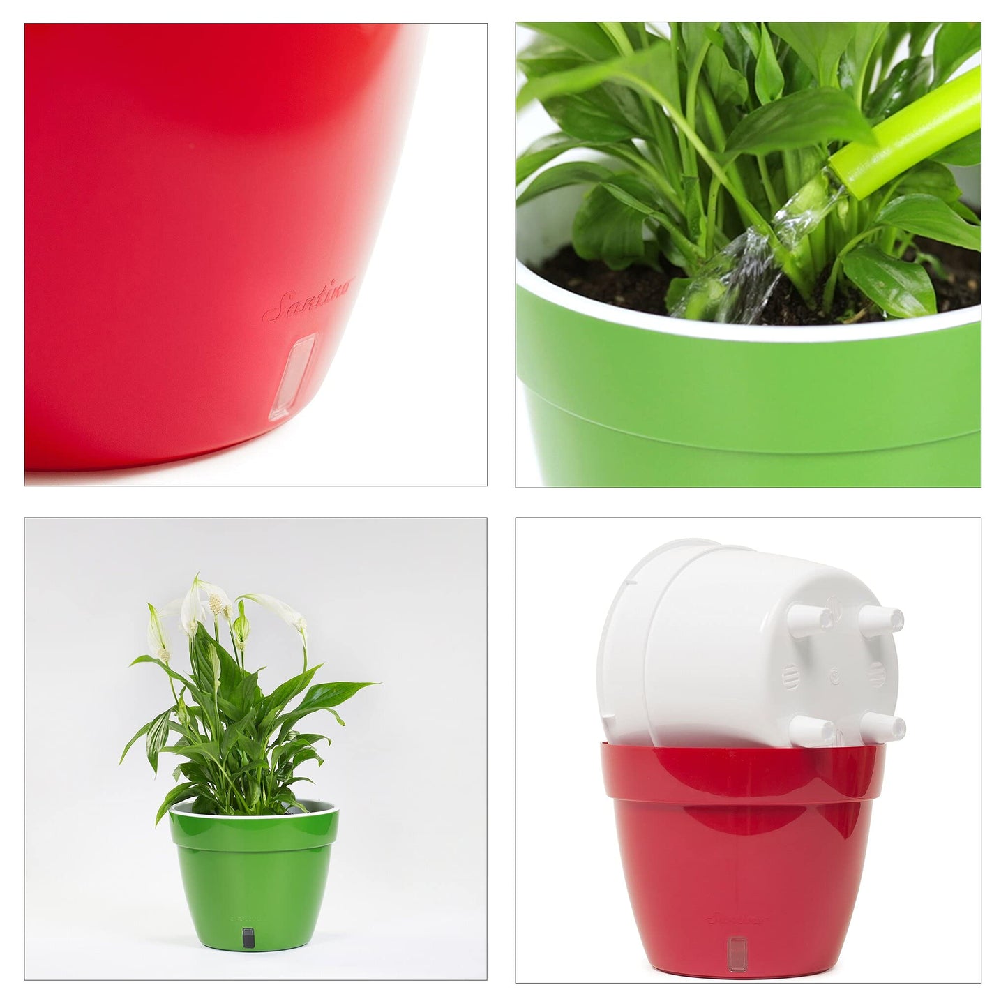 Santino ASTINO 9.2 Inch Self Watering Planter Green-Gold/White for Indoor Plants - Premium Quality Plastic Pot with Water Level Indicator for All House Herbs, Plants, African Violets and Dahlias