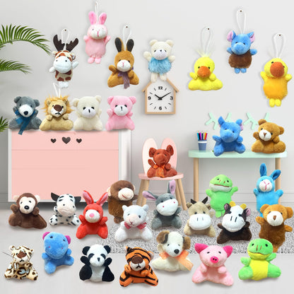 EDZTUN 32Pcs Mini Plush Animals Toy Set Assortment Easter Christmas Bulk Stuffed Keychain Party Favors for Kids Small Animals Decorations Toys Carnival Prizes Birthday Goodie Bag Fillers