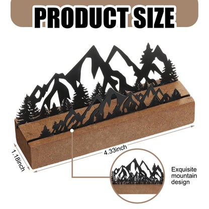 CroBlissful 2 Pcs Mountain Business Card Holders for Desk, Wood&Metal Black Mountain Range Forest Silhouette Business Card Display Stand for Home Office