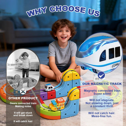 3D Infinity Track with Electric Train Set for Kids, Magnetic Monorail Cube Tracks, Magnet Railway Builder, Gravity Defying Rail Cubes Building Toy, DIY Anti-Gravity Flexible Race Track (Starter Set)