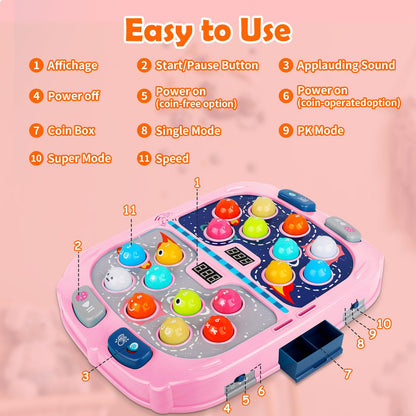 WAYKEE Whack a Game Mole, Toys for Ages 3-4 5-7 8-12 Girls Boys, Whack Game for Toddlers, Gifts for 3 4 5 6+ Year Old Girls Boys, Early Learning Educational Toys with 2 Hammers Sound & Light