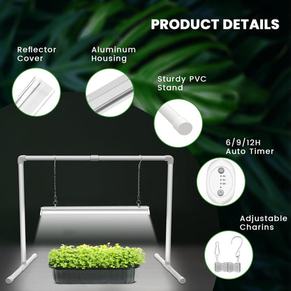 Wolezek Grow Lights for Seed Starting with 6/9/12H Timer, 2ft T5 144 LEDs Full Spectrum Grow Light Seedling with Stand for Indoor Plants, 32W High Output Seed Starter Light Kit, Height Adjustable