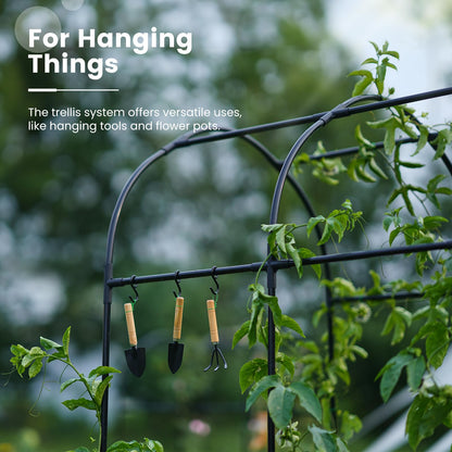 KING BIRD Raised Garden Bed with Arched Trellis Galvanized Planter Garden Box Outdoor for Gardening, Climbing Vegetables, Flowers 5.9x2.95x0.98 Ft 2PCS, Dark Grey