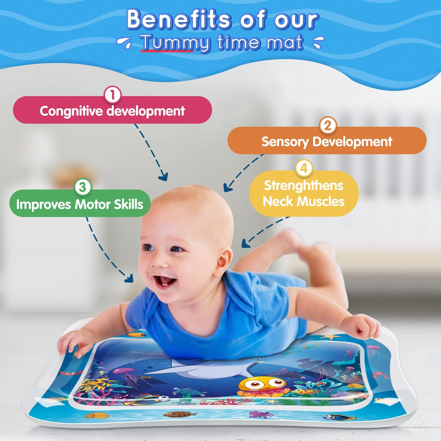 Infinno Tummy Time Mat Sensory Water Mat for Babies, Baby Toys for 3 6 9 12 Months Boys and Girls, Great Gift Idea of Baby Stuffs…