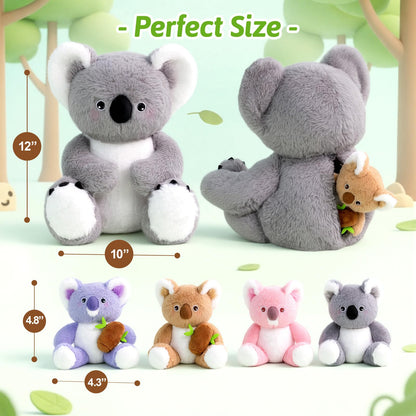 OUOZZZ Koala Stuffed Animal with Babies Inside - 12" Plush Toy with 4 Baby Koalas - Gift Present Toys for Girls & Boys
