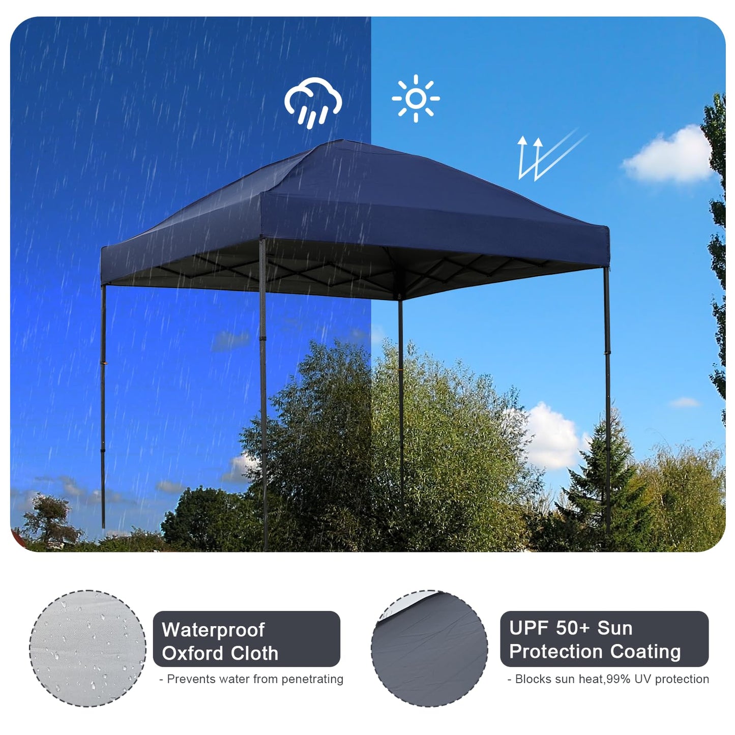 10x10 Pop Up Canopy Tent with 2 Sidewalls, Easy Up Canopy Upgraded Outdoor Party Sun Shade Tent Portable Gazebo for Beach Camping Events with Carry Bag and 4 Sand Bags (Navy Blue-New)