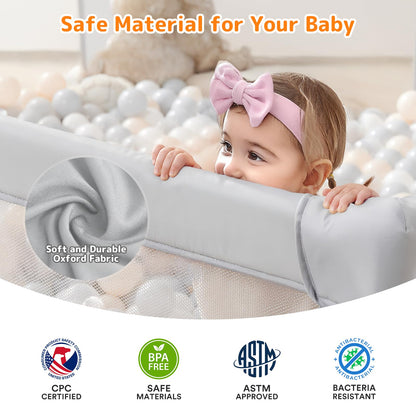 Adotocam Foldable Baby Playpen with Mat, 71"x59" Playpen for Babies and Toddlers, Large Collapsible Play Pen, Portable Safe Play Yard with Gate, Breathable Mesh, Anti-Fall