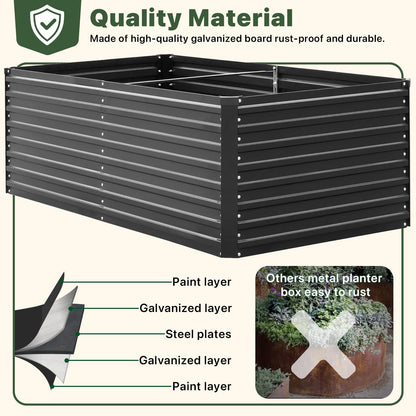 DTIG Galvanized Raised Garden Bed for Vegetables Flowers Herbs, Tall Metal Raised Garden Bed Kit with Garden Tools, Gloves, Plant Labels, Black 6×3×2FT