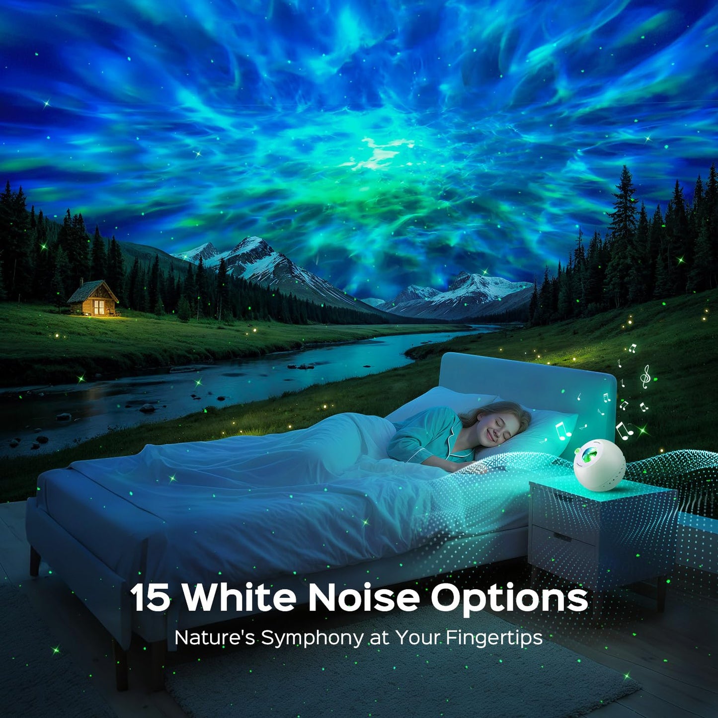 One Fire 360 Lights Galaxy Projector Night Light Projector Star Projector Mothers Day Gifts Teen Girl Gifts for Boys Gift Ideas Women Gifts Birthday Gifts Lava Lamp 15 White Noise+Bluetooth Room Decor