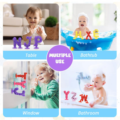 Alphabet Letters Learning Suction Toys: ABC Silicone Toys, Airplane/Windows/Car/Travel Toy for Kids, Preschool Educational Montessori Sensory Toy