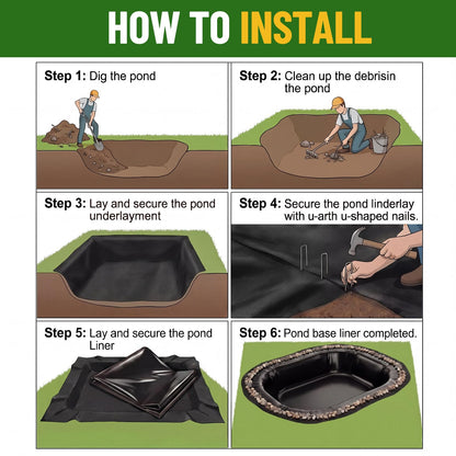 Fanfanwin 20 x 25 ft Pond Liner Underlayment 6oz Heavy Duty Black Non Woven Geotextile Underlayment Fabric with 10 U-pins for Outdoor Pond Streams Fountains Garden Waterfalls Fishpond Weed Barrier