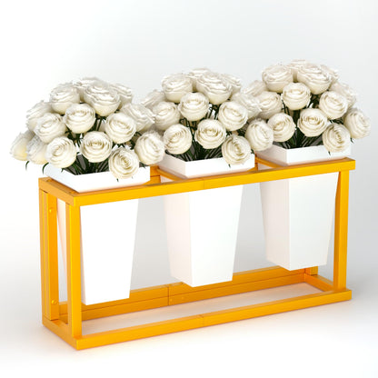 ztysn Flower Display Stand - Plant Stand with 3pcs Plastic Flower Buckets , Moving Heavy Duty Flower Cart Flower Metal shelf Indoor,Outdoor Patio,Garden,Living Room,Florist (with White Buckets )