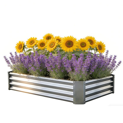 VERFARM Metal Galvanized Raised Garden Bed Kit, 4 x 2 x 1 ft Galvanized Steel Raised Garden Planter Box Outdoor with Open Base for Growing Vegetables/Flowers/Herbs/Fruits/Succulents, Rectangle, Silver