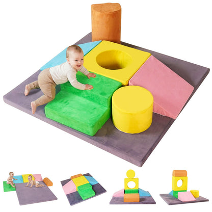 HAHASOLE 7-Piece Foam Climbing Blocks for Toddlers, Toddler Climbing Toys Indoor, Climb and Crawl Soft Foam Play Set with 47x47, 1.5" Thick Baby Play Mat for Floor, Removable & Machine-Washable Cover