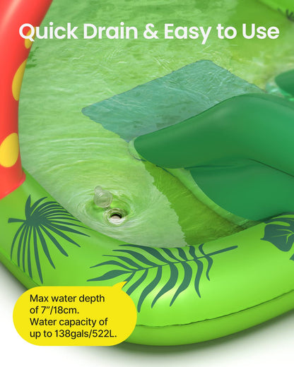 Inflatable Kids Pool, Airefina Dino Planet Inflatable Play Center Kiddie Pool with Water Slide, Ultra Thick 97"x76"x41" Toddler Pool with Play Ball Hoop, for Backyard, Garden, Water Park, Ages 3+