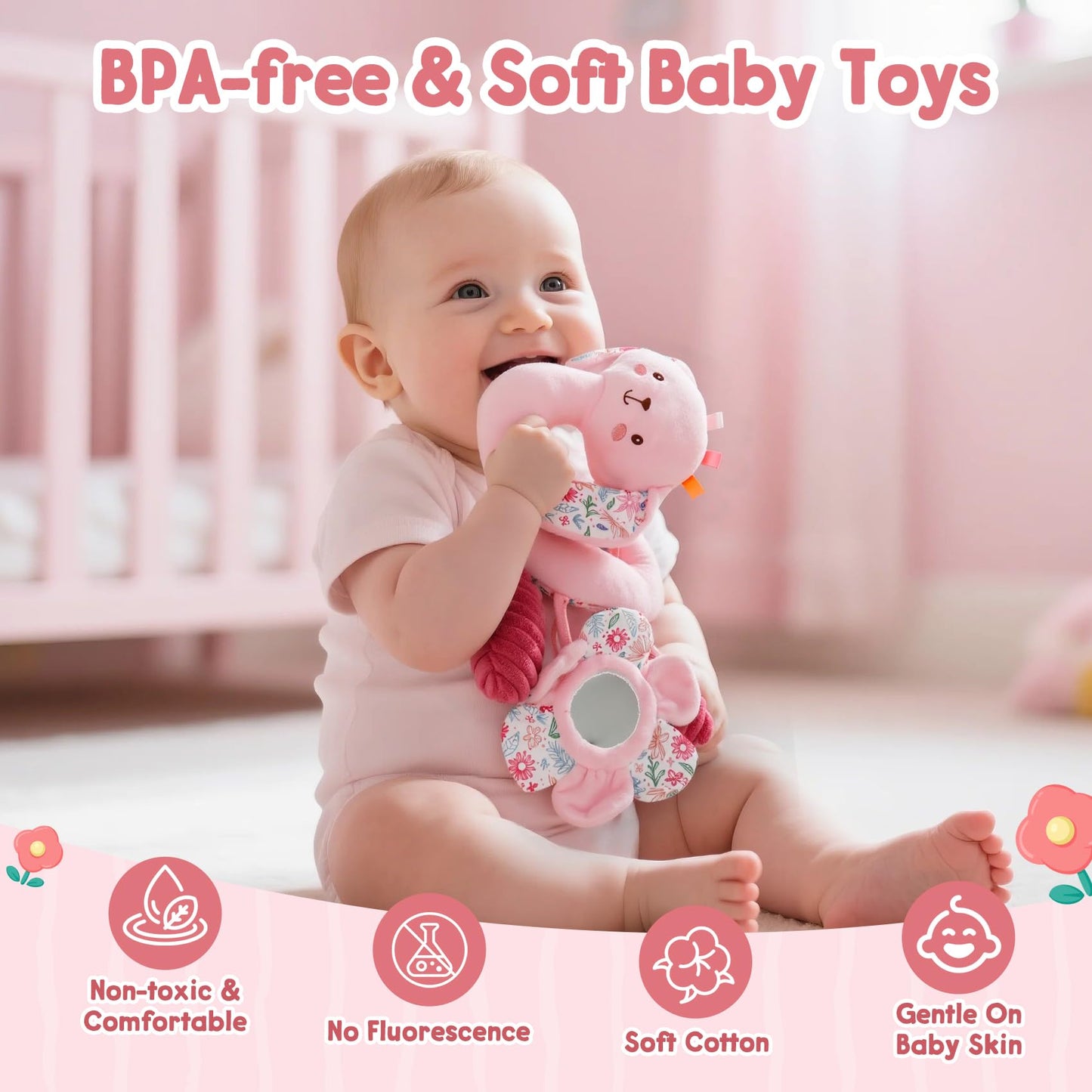 TSYAN Car Seat Toys for Babies 0-6 Months Boy,Baby Spiral Hanging Plush Activity Toys Thank You Gifts for Newborn 0 3 6 9 12 Months Baby Boys Girls