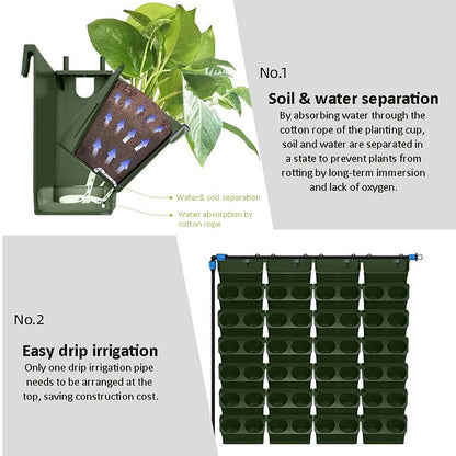 IMSFQFWL Vertical Wall Planter for Outdoor Plants, Indoor/Outdoor Living Wall Decor for Green Herbs and Flowers Self Watering Stacking Planters with Hanging Holder (Dark Green)