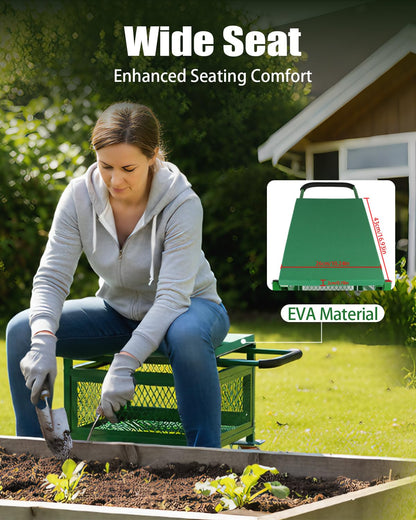 Ryansunoro Garden Seat with Cart and Wheels - Lockable 360 Swivel Wheels & Heavy-Duty - Foam Handle Grip, Large Mesh Storage Basket - Comfortable Garden Rolling Seat for Seniors, Patio, Lawn & Yard