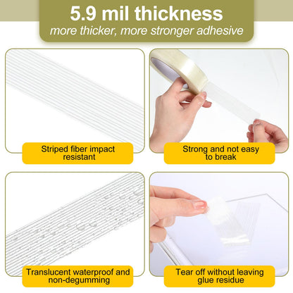 Treela 40 Rolls 1 Inch x 60 Yards Filament Strapping Tape 5.5 Mil Transparent Reinforced Fiberglass Heavy Duty Packing Shipping Tape for Sealing Binding Fixing