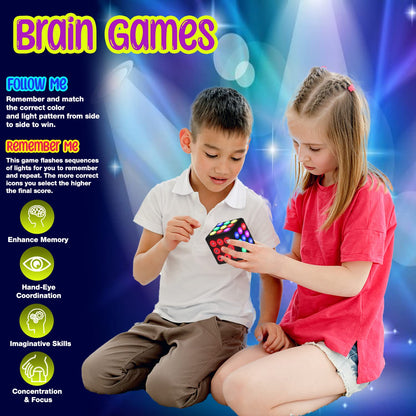 PlayRoute Electronic Brain & Memory Game Cube - Fun Toy Gift Ideas for Ages 6-12+ Year Old Boy & Girl - Cool Toys for Boys and Girls - Handheld Games Gifts for Kids and Teens