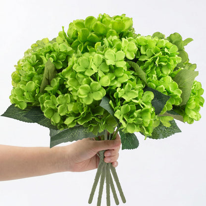 4 Pcs Hydrangea Artificial Flowers Outdoor Silk Bouquets, UV Resistant Green Faux Hydrangeas Flowers for Table Vase Centerpieces Outside Party Wedding St Patrick's Day Home Outdoor Decor (4, Green)