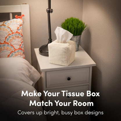 TOGI Corduroy Tissue Box Cover - Soft & Puffy Cube Design Adds a Warm, Cozy Touch - Soft Tissue Box Cover Square Fits Standard Square Boxes from Everyday Brands - Cozy Home & Office Decor (Cream)