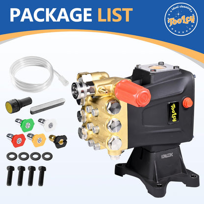 TOOLCY Pressure Washer Pump 3600-4400 PSI Max, 4 GPM Triplex Plunger Pressure Pump, Horizontal 1 inch Shaft Gas Power Washer Pump with Pressure Adjustment Unloader, Direct Drive