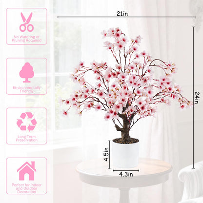 Caxchiling Cherry Bloosom Tree 2FT, Small Tabletop Tree with Vase Pot, Artificial Pink Flower Blossom Plants for Centerpiece, Home Office Desk Decor for Spring, Living Room Bedroom Wedding Party Decor
