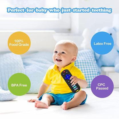 ERSIHUA 2-Pack Baby Teething Toys-TV Remote Control Shape Silicone Infants Teething Toys for Babies 0-18 Months,BPA-Free (Black+Blue)