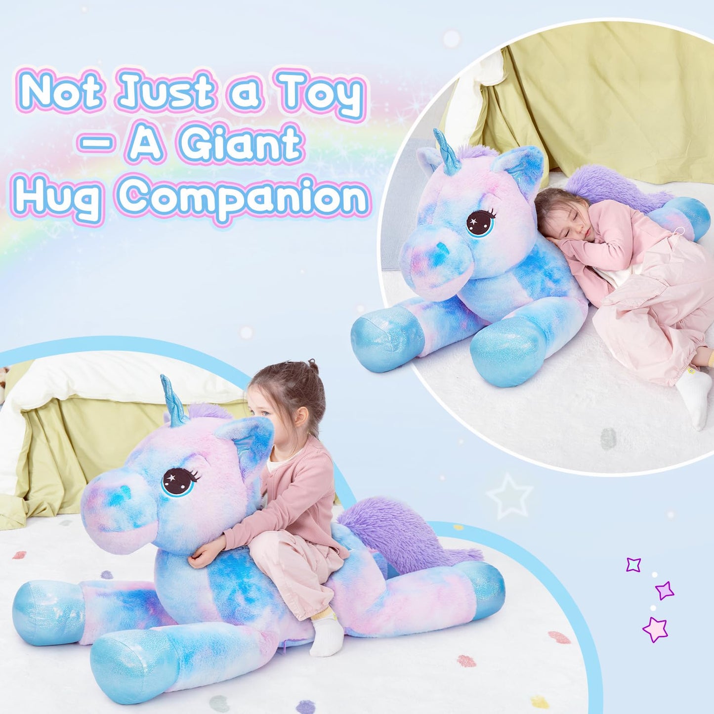 Tezituor 43in Giant Unicorn Stuffed Animal, Big Stuffed Unicorn Toys for Girls and Women, Rainbow Purple Unicorns Plush Gifts for Valentines Day, Christmas, Birthday and Party