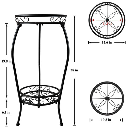 NOAMOO Metal Plant Stand 2 Tier Indoor Outdoor, Tall Flower Pot Shelf Rustproof Stable Heavy Duty Corner Stand, 28 inch Multiple Plant Display Rack for Living Room Patio Balcony Garden
